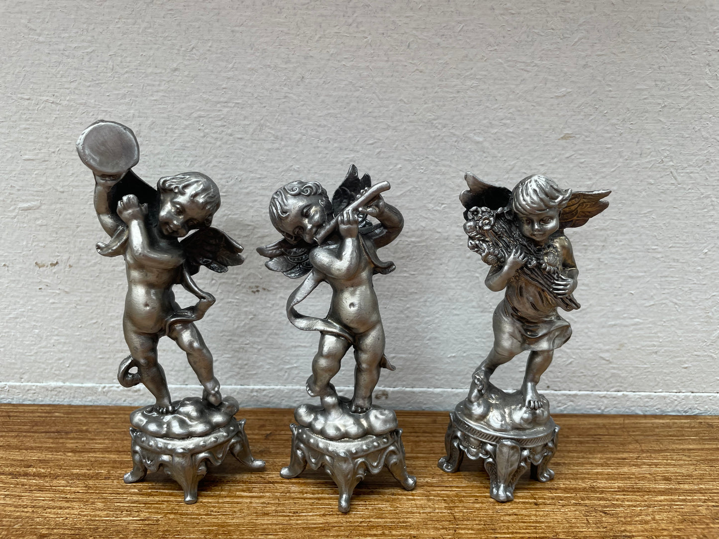 Set Of 3 Heavy Pewter Cherub Figures