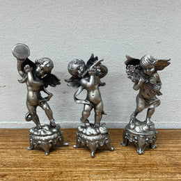 Set Of 3 Heavy Pewter Cherub Figures