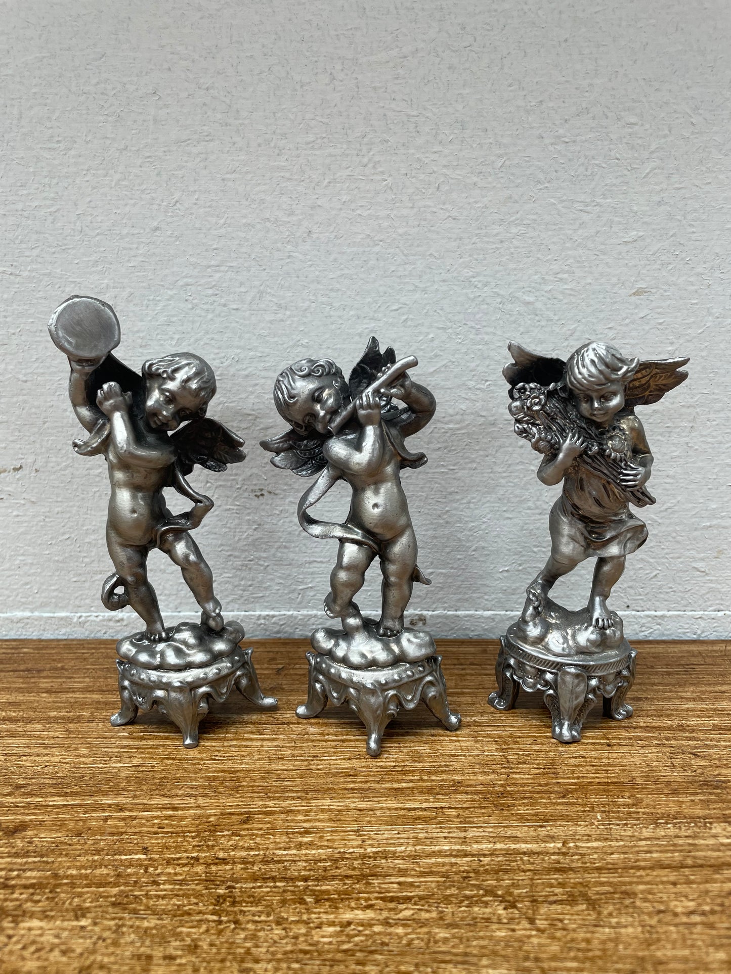 Set Of 3 Heavy Pewter Cherub Figures