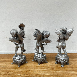 Set Of 3 Heavy Pewter Cherub Figures