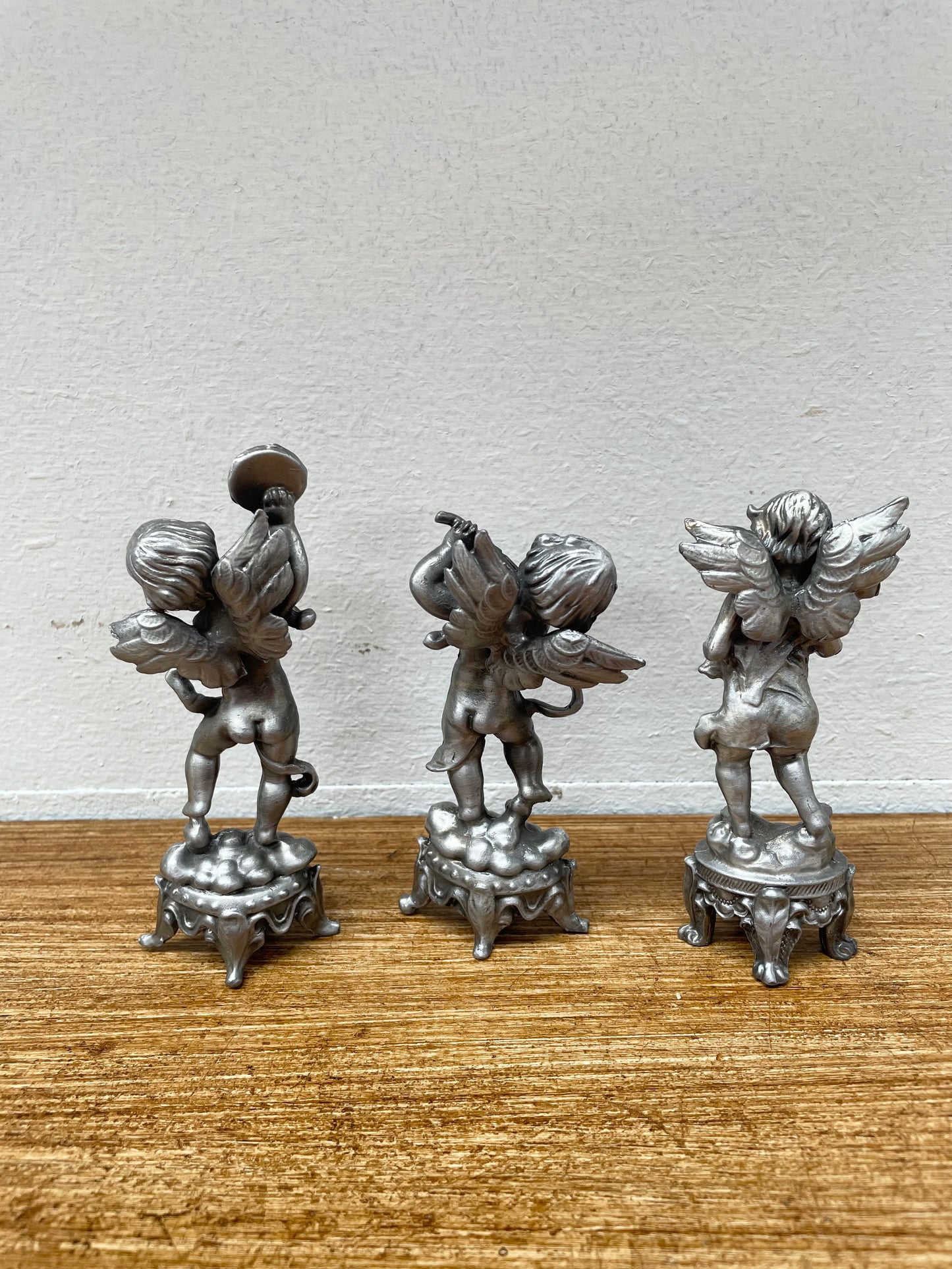 Set Of 3 Heavy Pewter Cherub Figures