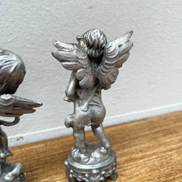 Set Of 3 Heavy Pewter Cherub Figures