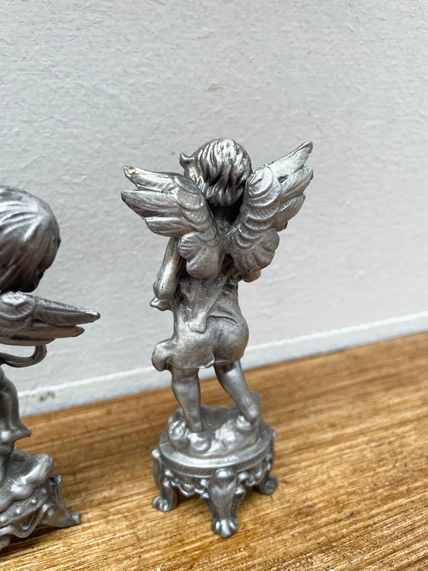 Set Of 3 Heavy Pewter Cherub Figures