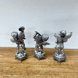 Set Of 3 Heavy Pewter Cherub Figures