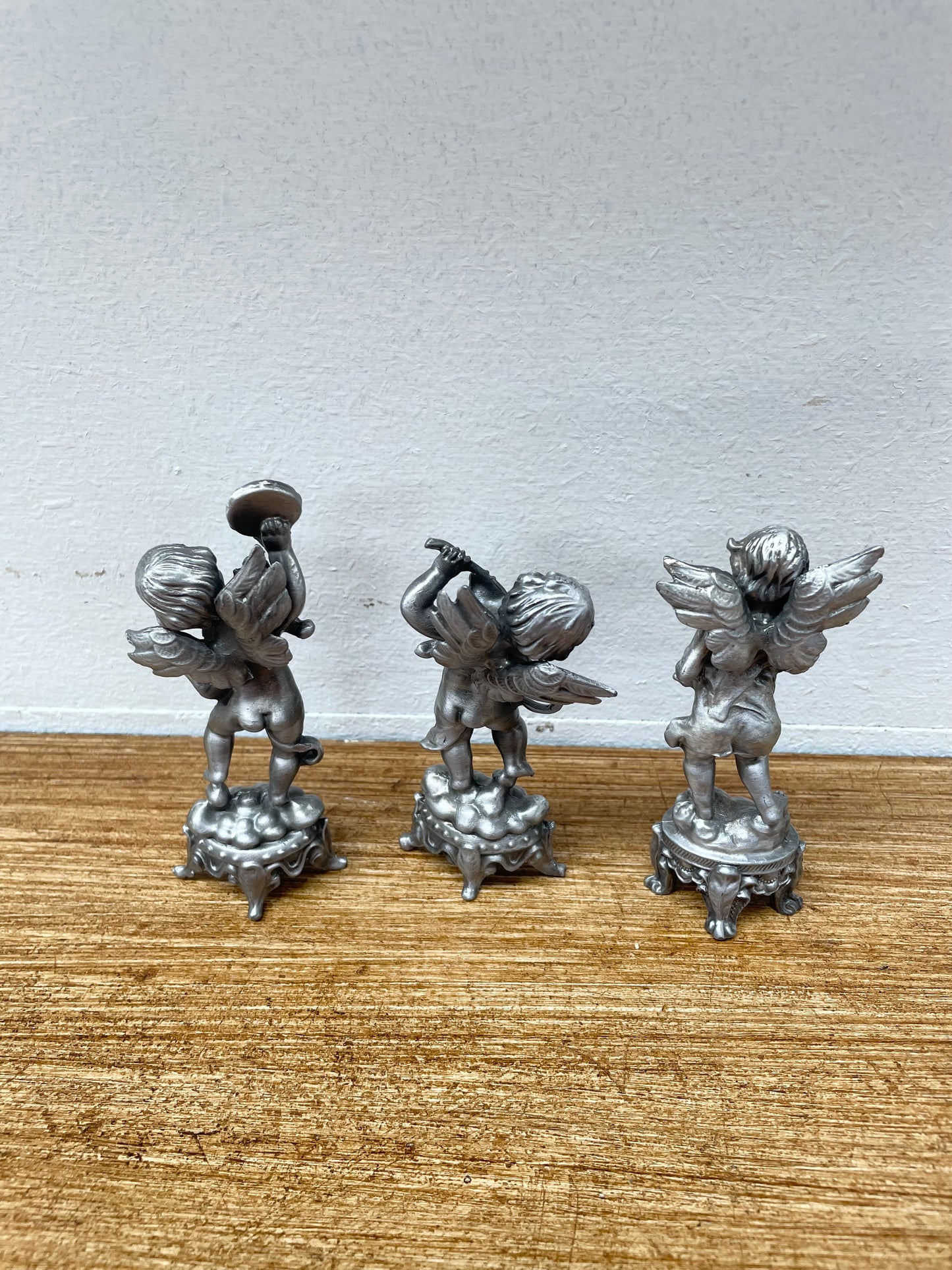 Set Of 3 Heavy Pewter Cherub Figures