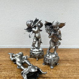 Set Of 3 Heavy Pewter Cherub Figures