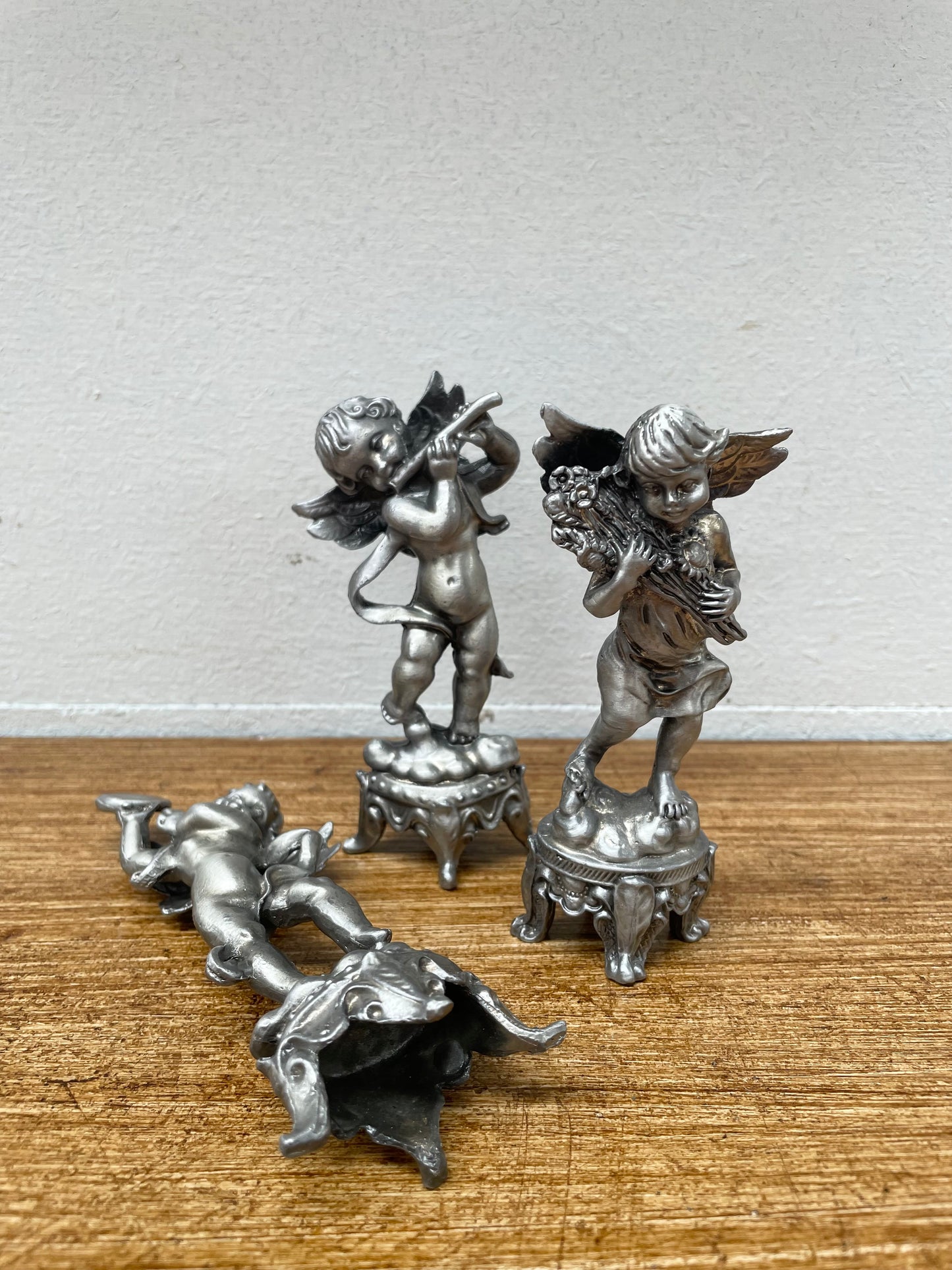 Set Of 3 Heavy Pewter Cherub Figures