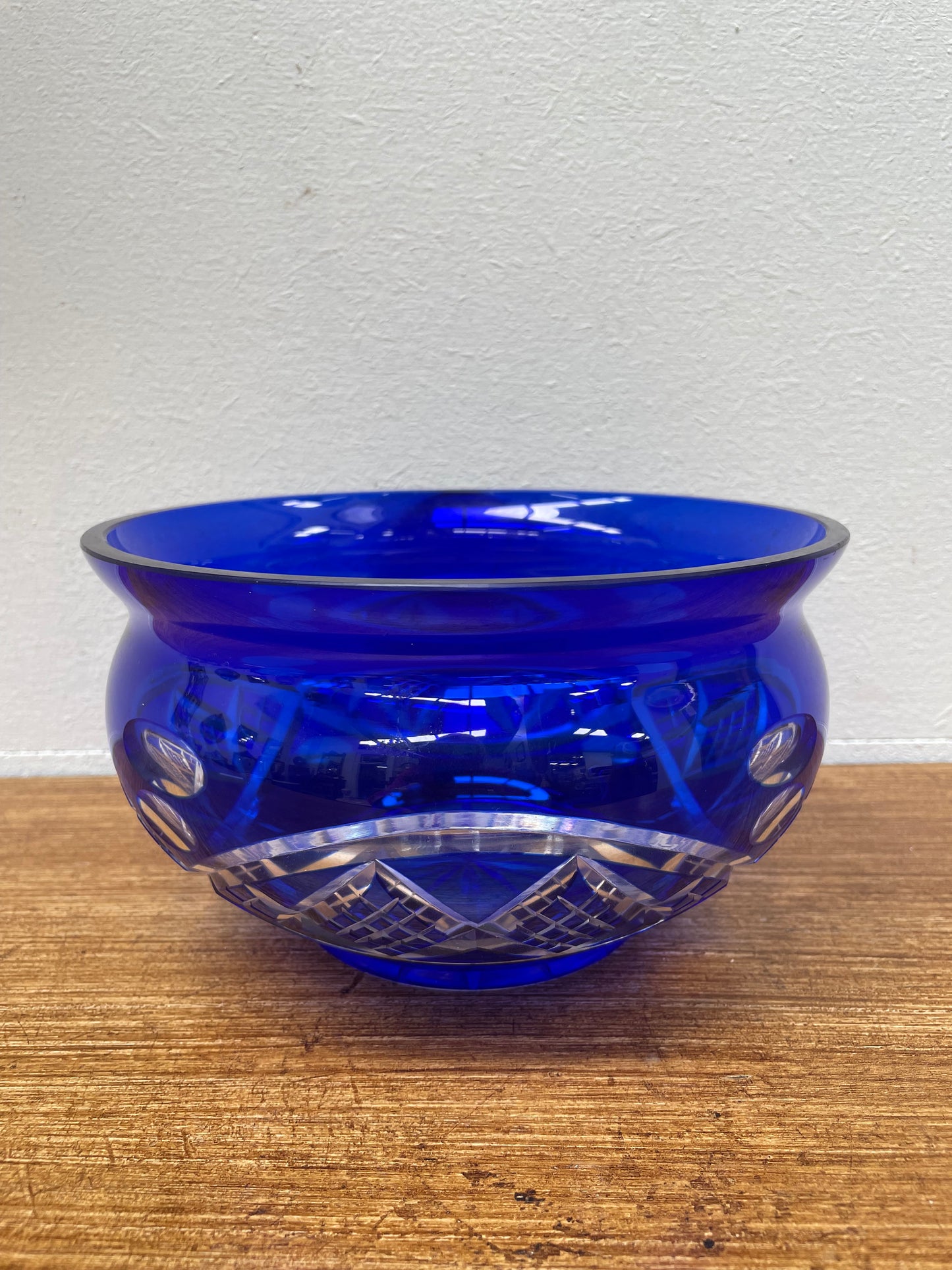 Vintage Bohemian Bristol Blue Cut Crystal Bowl.