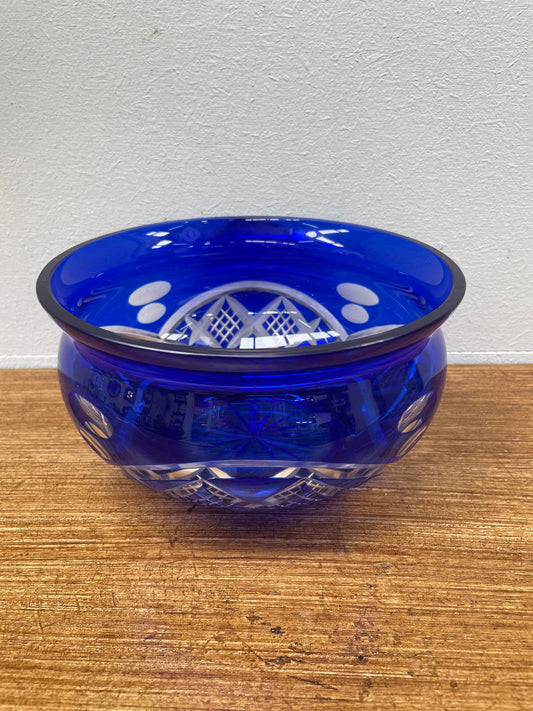 Vintage Bohemian Bristol Blue Cut Crystal Bowl.