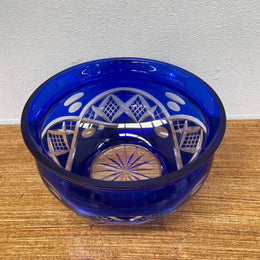 Vintage Bohemian Bristol Blue Cut Crystal Bowl.