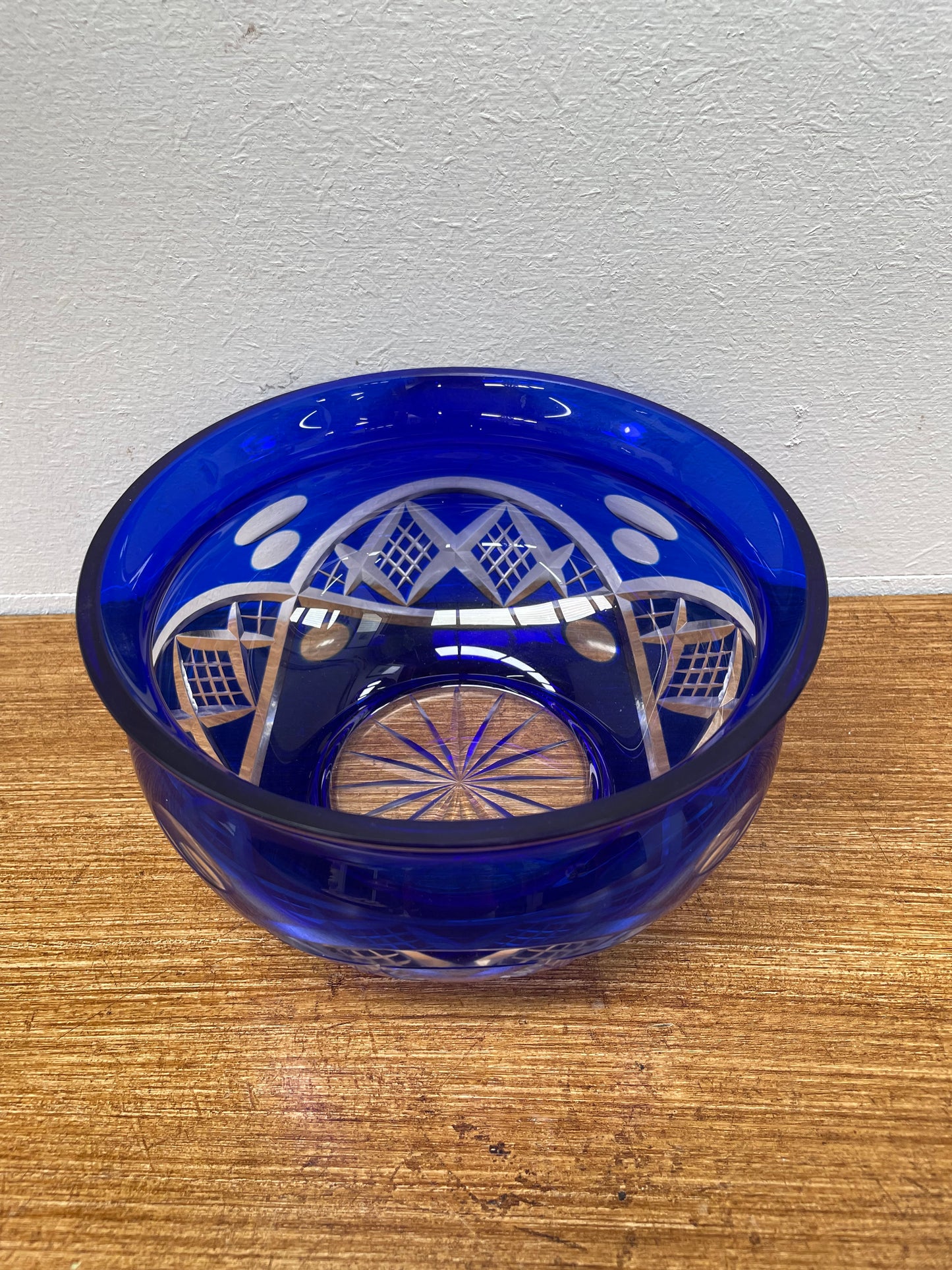 Vintage Bohemian Bristol Blue Cut Crystal Bowl.