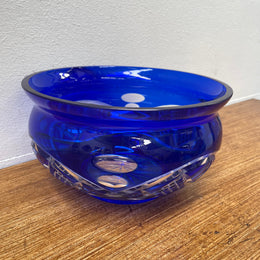 Vintage Bohemian Bristol Blue Cut Crystal Bowl.