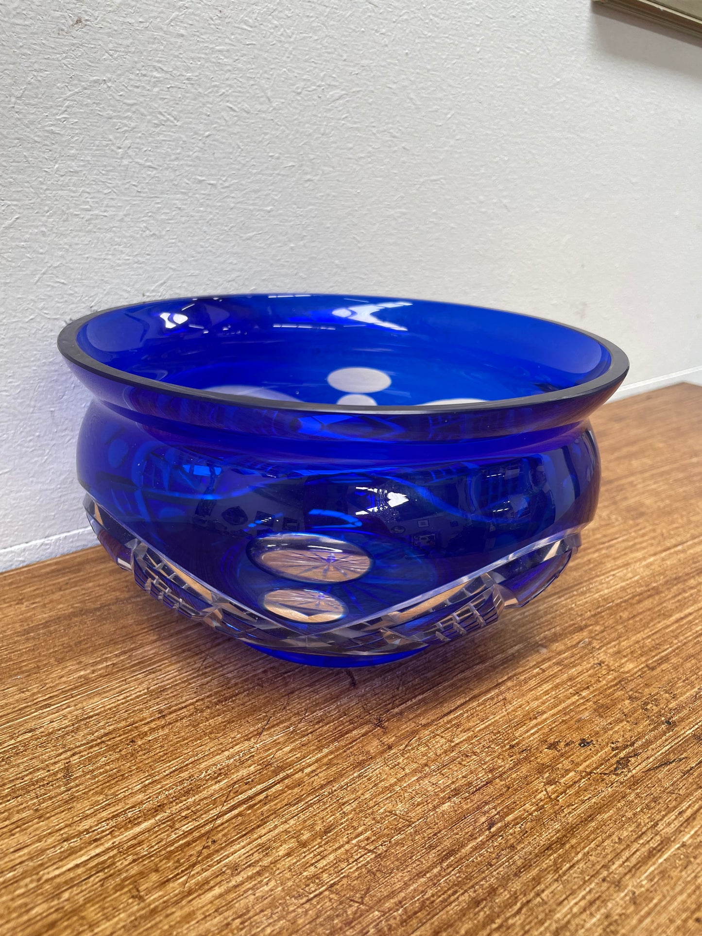 Vintage Bohemian Bristol Blue Cut Crystal Bowl.