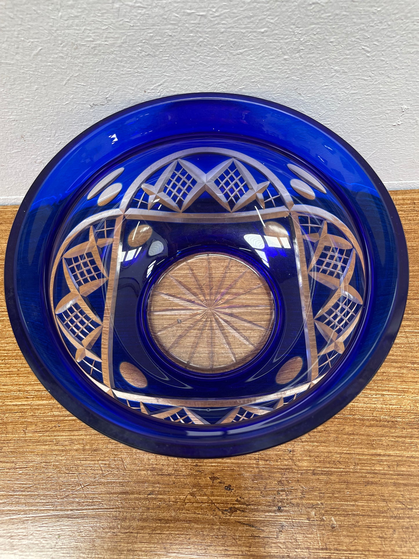 Vintage Bohemian Bristol Blue Cut Crystal Bowl.