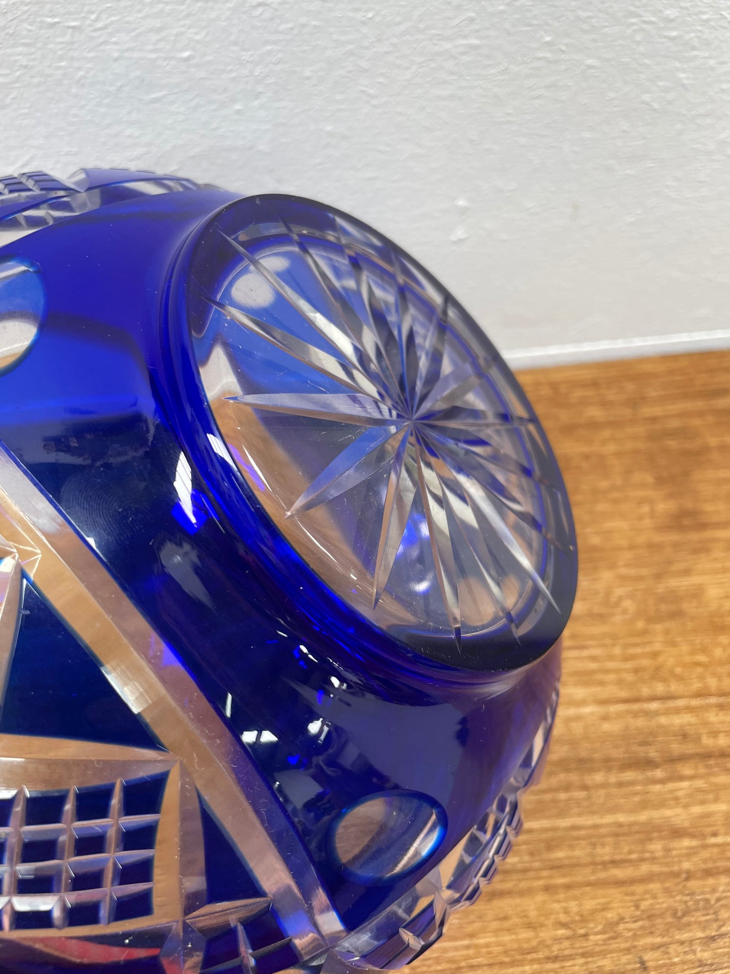 Vintage Bohemian Bristol Blue Cut Crystal Bowl.