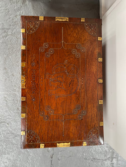 Vintage Anglo-Indian Travel/Dowry Chest Inlaid Brass & Superb Carving To Interior | Antique & Vintage | Moonee Ponds Antiques | Australia Wide Delivery