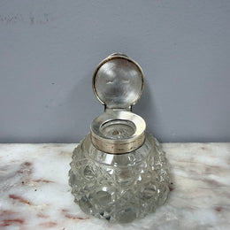 Rare Victorian Chester Cut Glass & Sterling Silver Top Ink Well