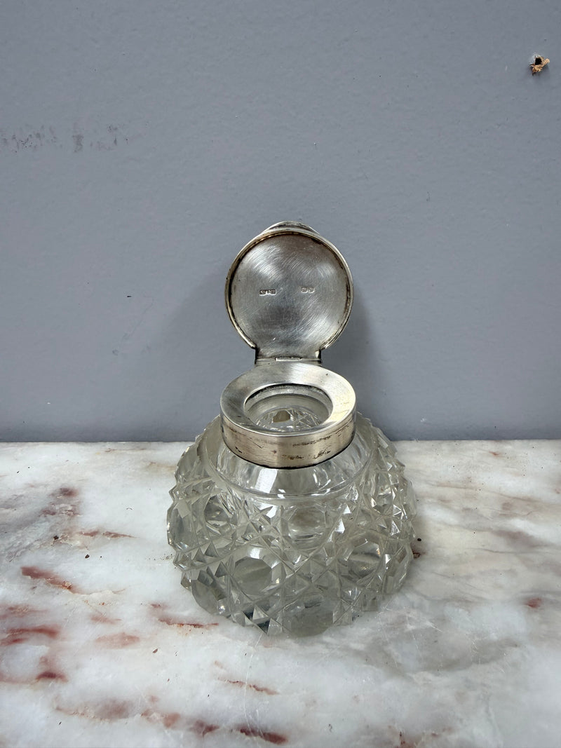 Rare Victorian Chester Cut Glass & Sterling Silver Top Ink Well