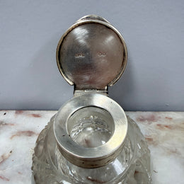 Rare Victorian Chester Cut Glass & Sterling Silver Top Ink Well