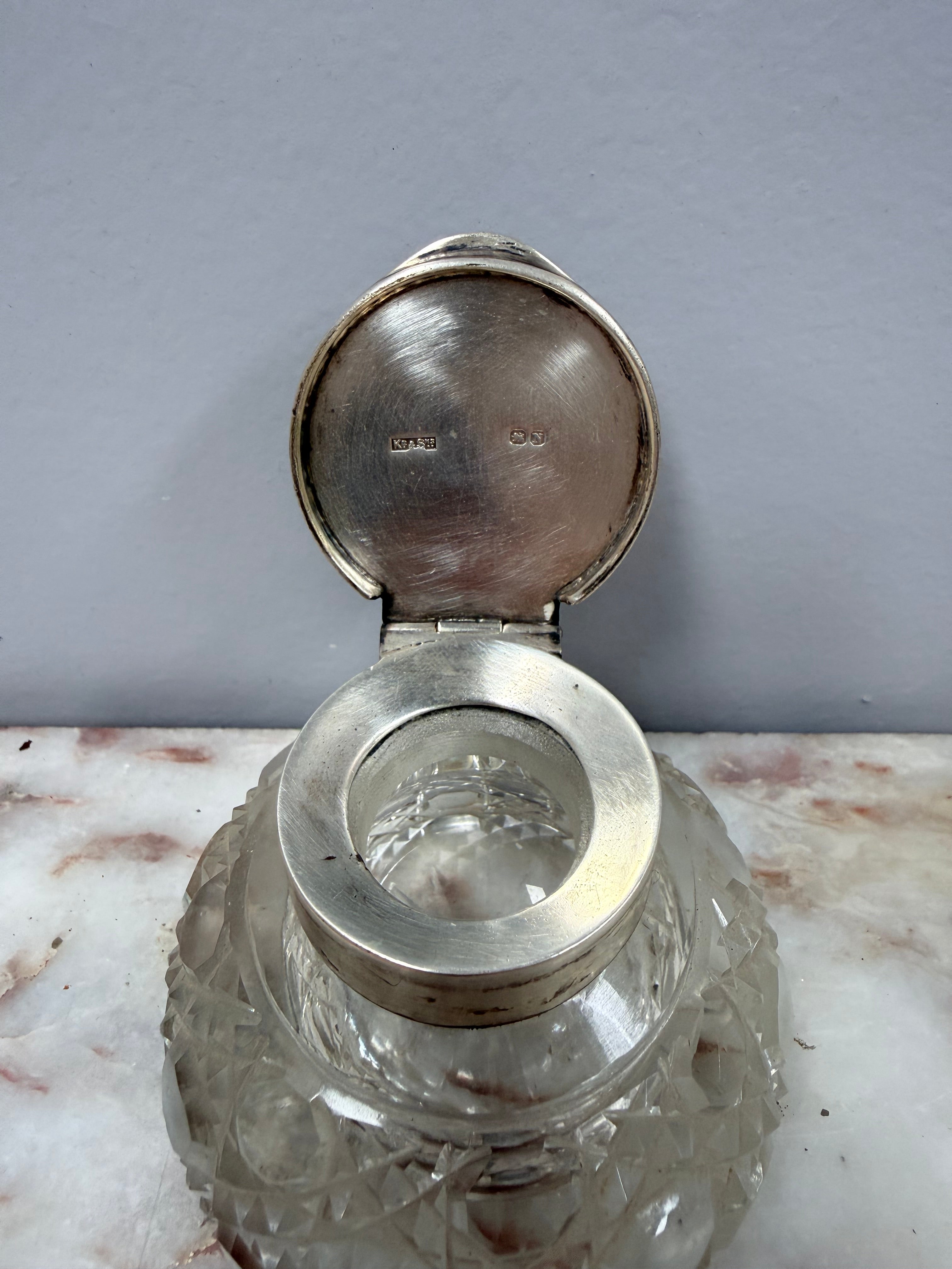 Rare Victorian Chester Cut Glass & Sterling Silver Top Ink Well | Antique & Vintage | Moonee Ponds Antiques | Australia Wide