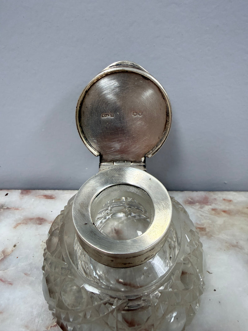 Rare Victorian Chester Cut Glass & Sterling Silver Top Ink Well