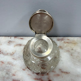 Rare Victorian Chester Cut Glass & Sterling Silver Top Ink Well