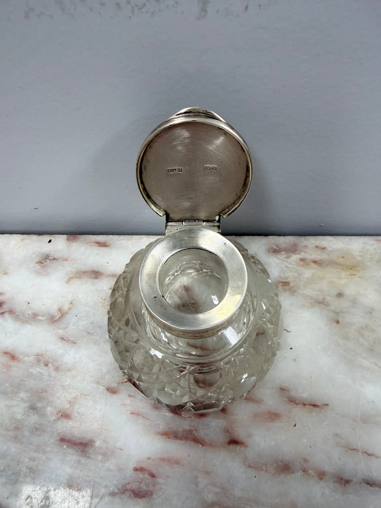 Rare Victorian Chester Cut Glass & Sterling Silver Top Ink Well