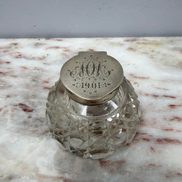 Rare Victorian Chester Cut Glass & Sterling Silver Top Ink Well