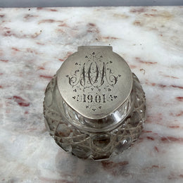 Rare Victorian Chester Cut Glass & Sterling Silver Top Ink Well