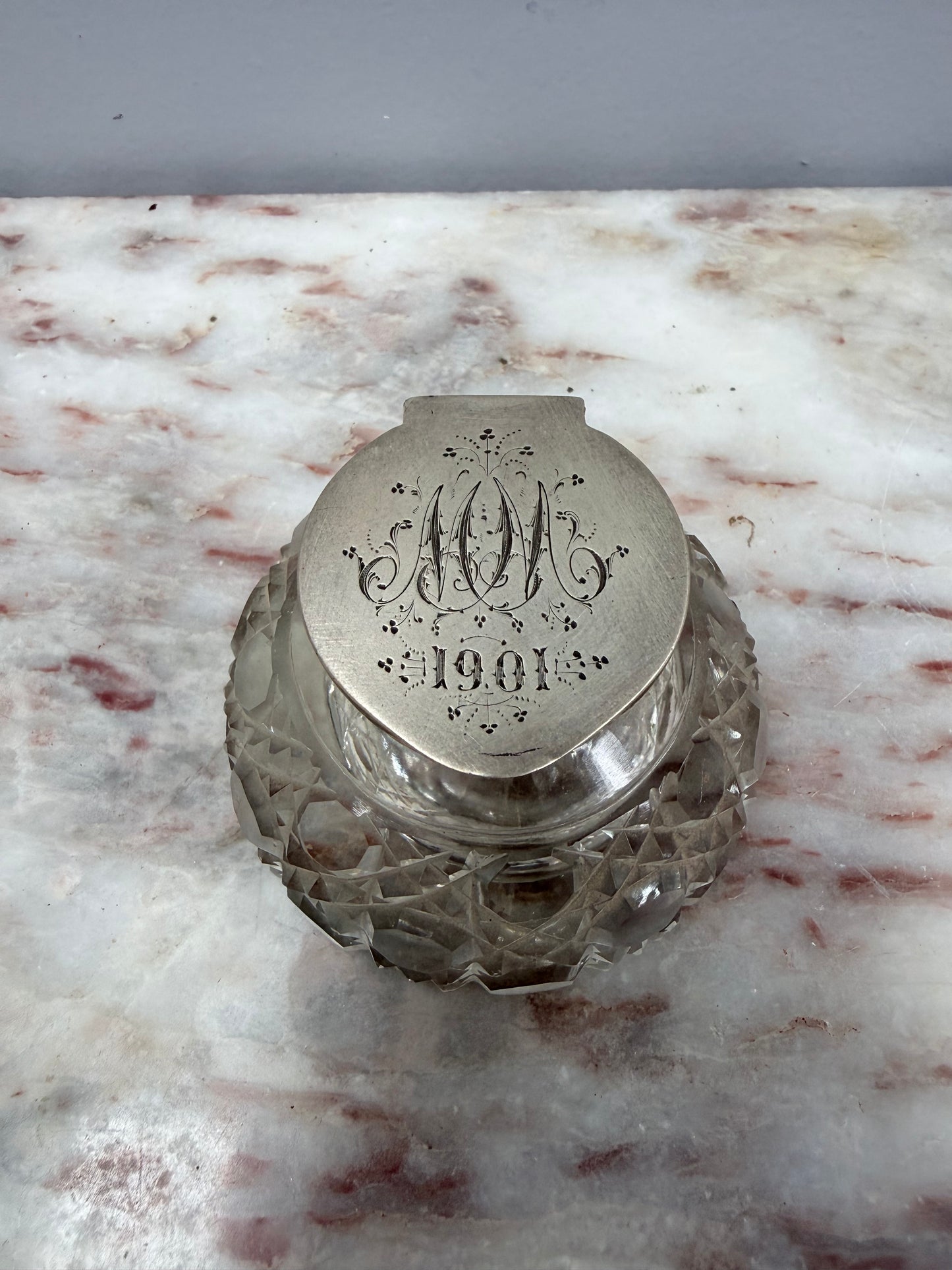 Rare Victorian Chester Cut Glass & Sterling Silver Top Ink Well