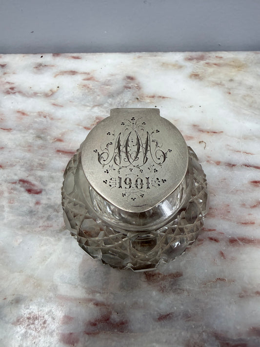 Rare Victorian Chester Cut Glass & Sterling Silver Top Ink Well