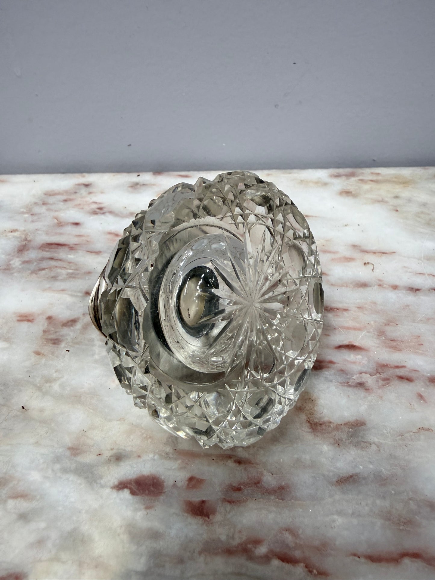 Rare Victorian Chester Cut Glass & Sterling Silver Top Ink Well