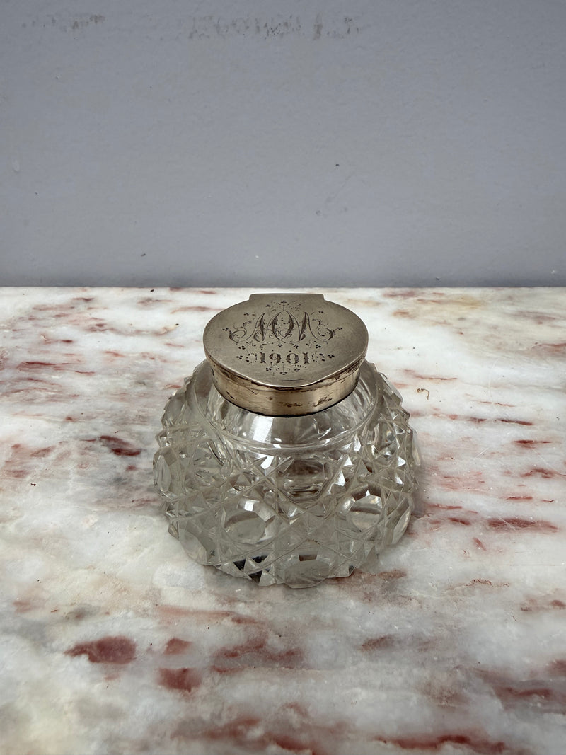 Rare Victorian Chester Cut Glass & Sterling Silver Top Ink Well