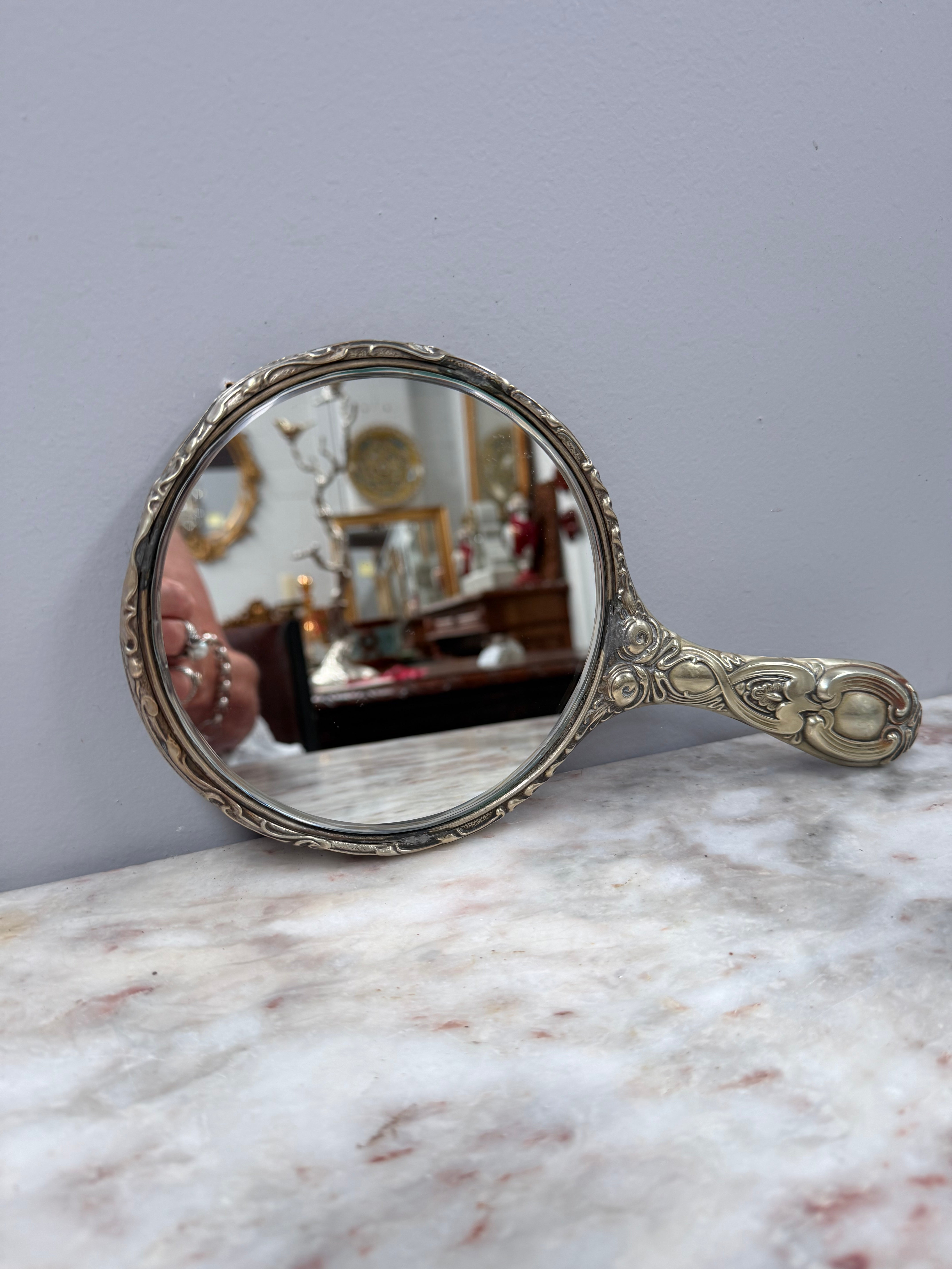Art Nouveau Cherub & Maiden Embossed EPNS Mirror