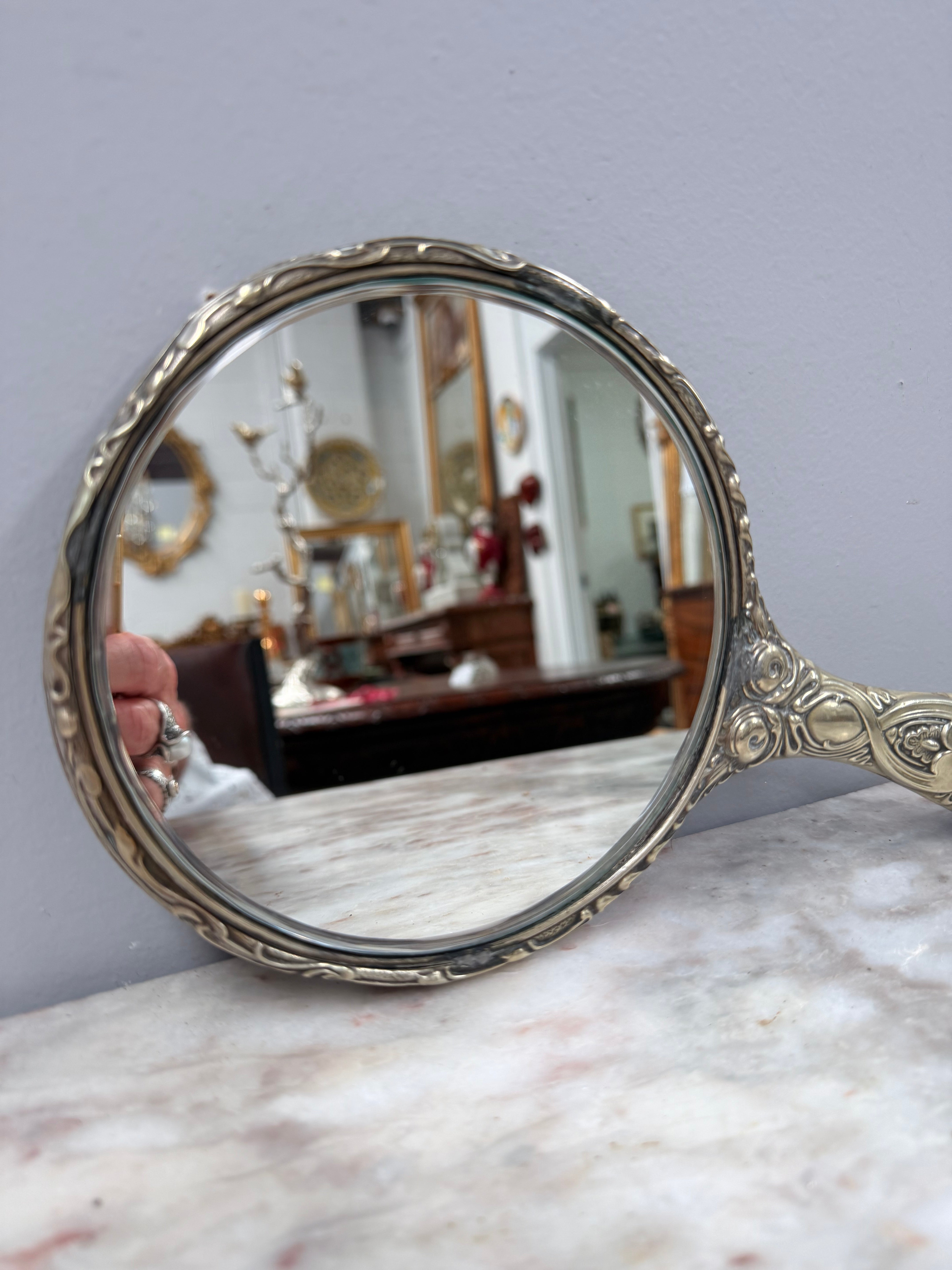 Art Nouveau Cherub & Maiden Embossed EPNS Mirror | Antique & Vintage | Moonee Ponds Antiques | Australia Wide Delivery