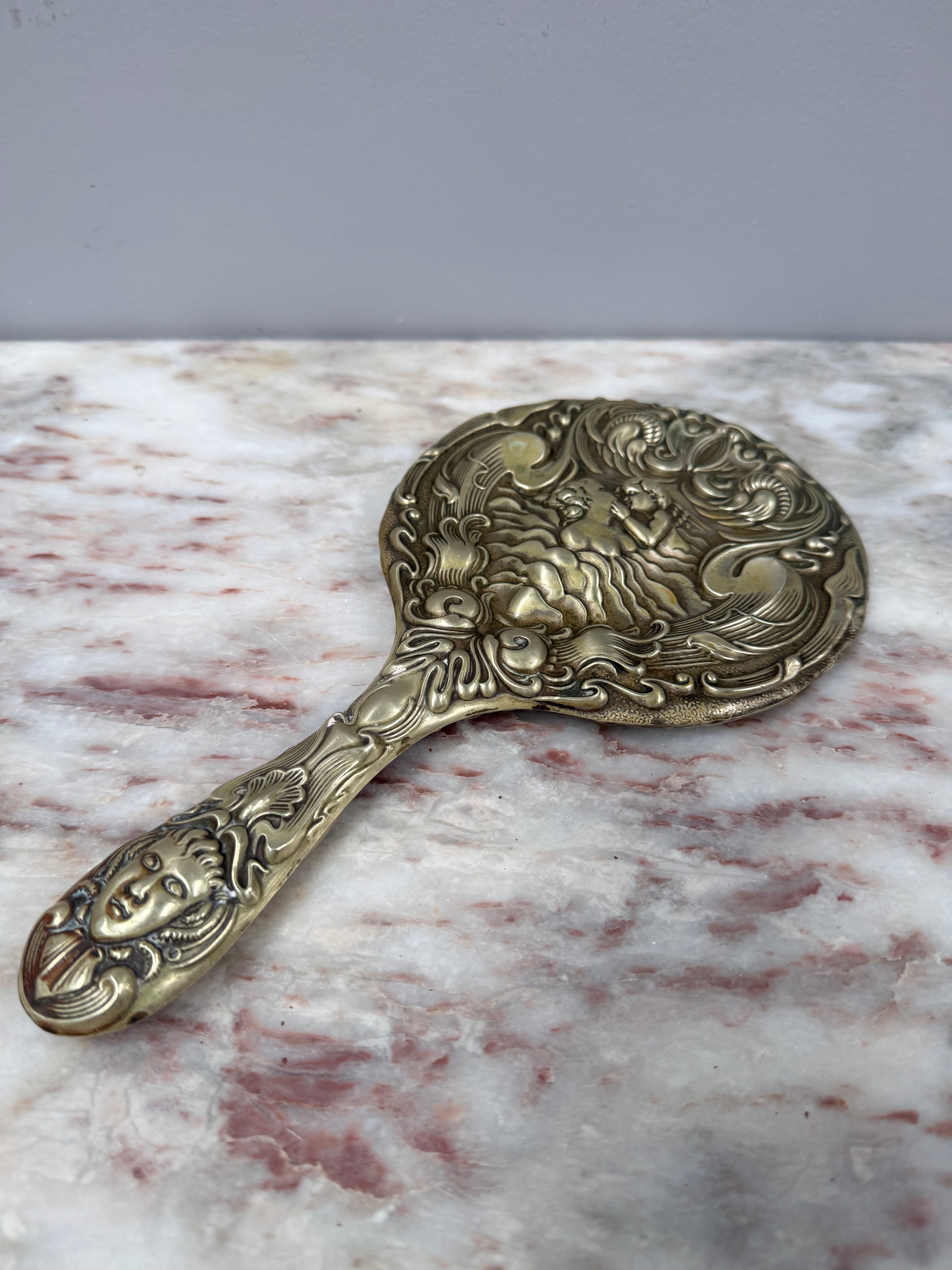 Art Nouveau Cherub & Maiden Embossed EPNS Mirror | Antique & Vintage | Moonee Ponds Antiques | Australia Wide Delivery