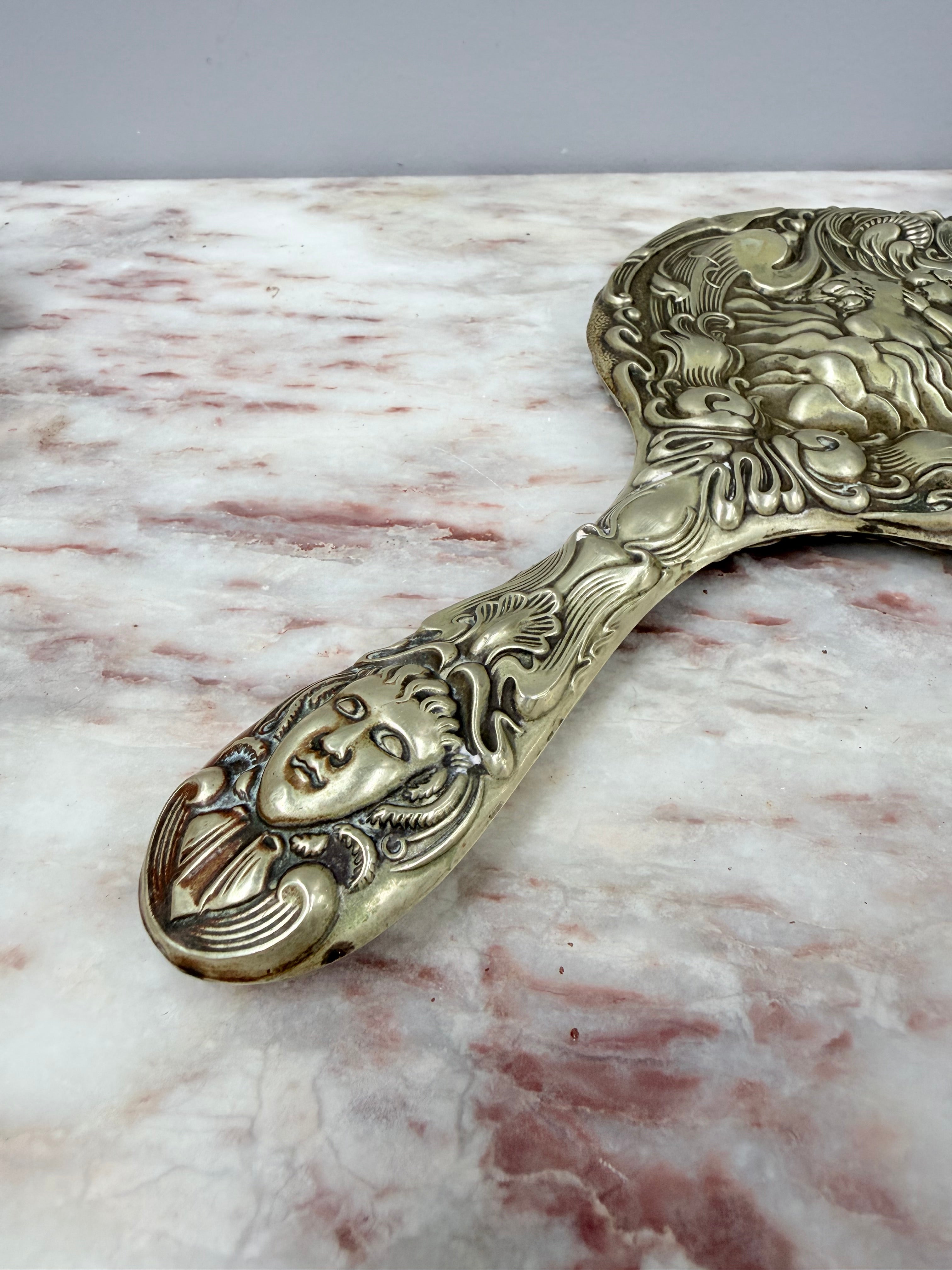Art Nouveau Cherub & Maiden Embossed EPNS Mirror | Antique & Vintage | Moonee Ponds Antiques | Australia Wide Delivery