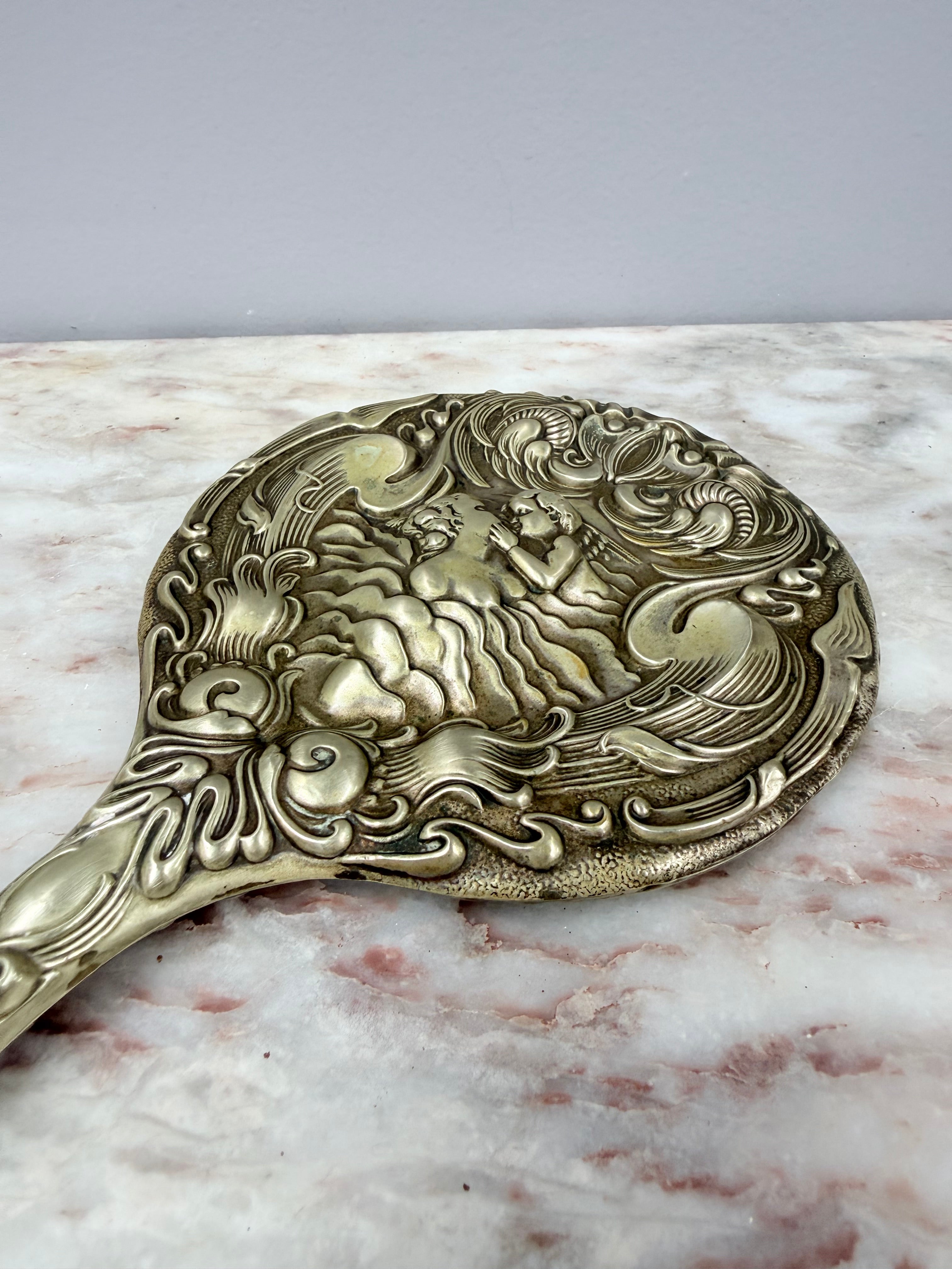 Art Nouveau Cherub & Maiden Embossed EPNS Mirror | Antique & Vintage | Moonee Ponds Antiques | Australia Wide Delivery