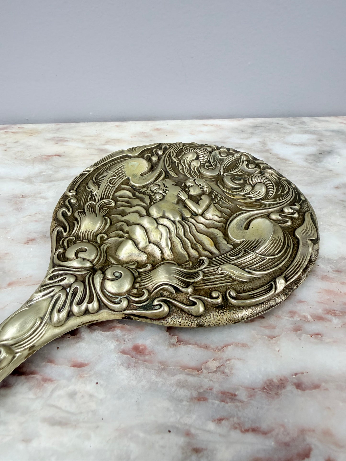 Art Nouveau Cherub & Maiden Embossed EPNS Mirror