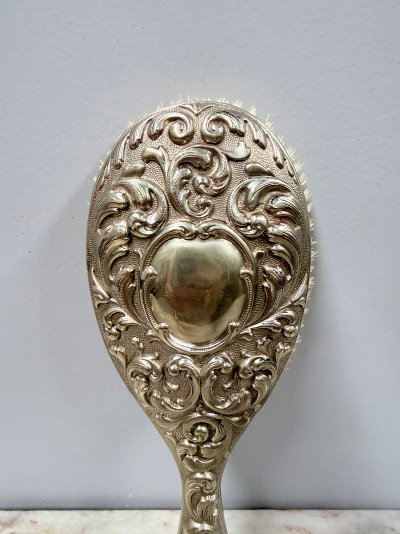 Vintage Embossed Silver Plated Brush