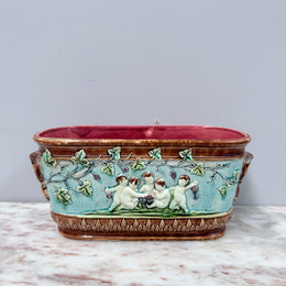 Antique French Majolica Oval Cachepot (Planter)
