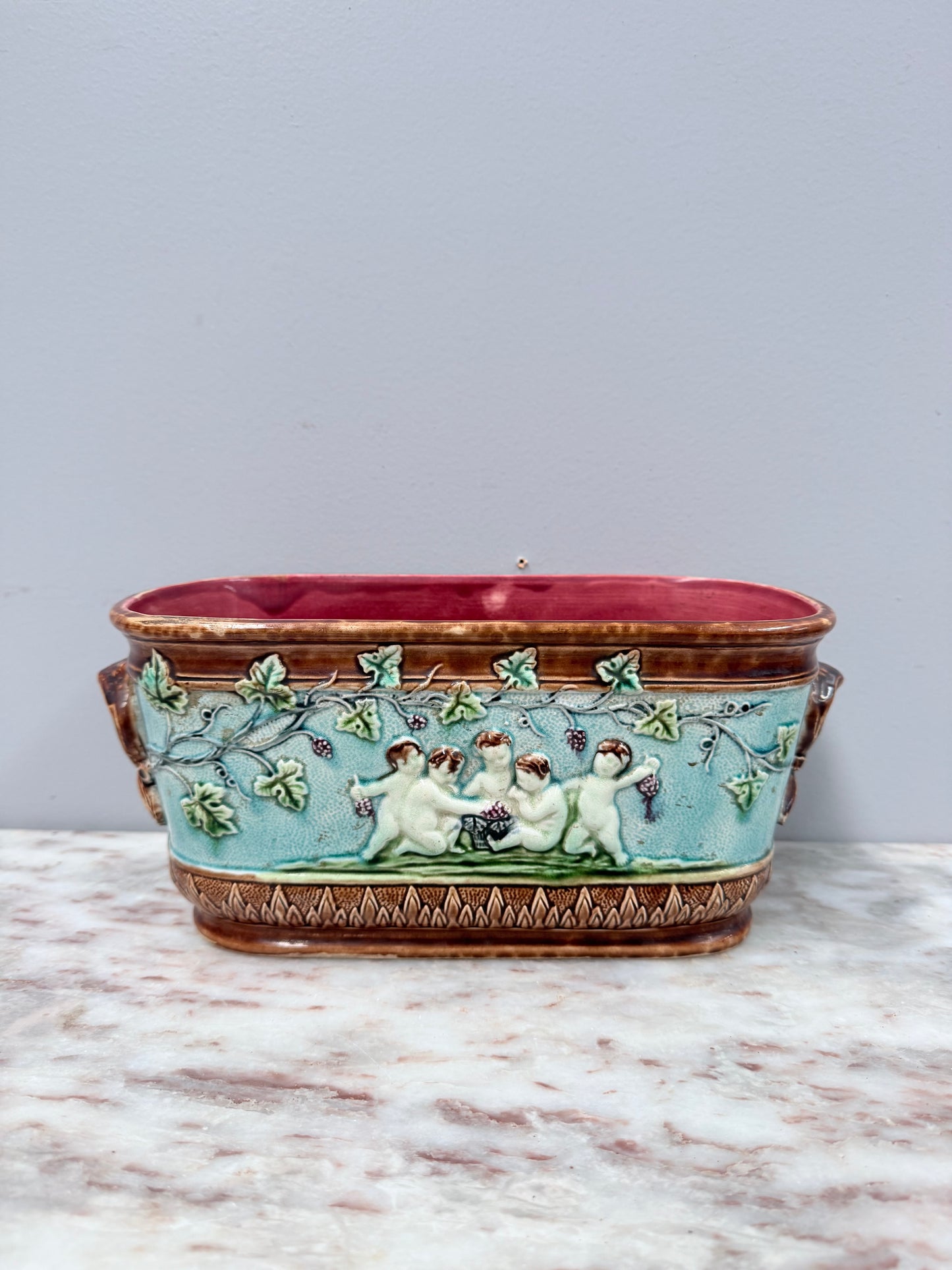 Antique French Majolica Oval Cachepot (Planter)