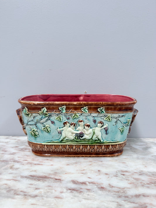 Antique French Majolica Oval Cachepot (Planter)