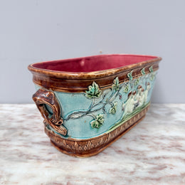 Antique French Majolica Oval Cachepot (Planter)