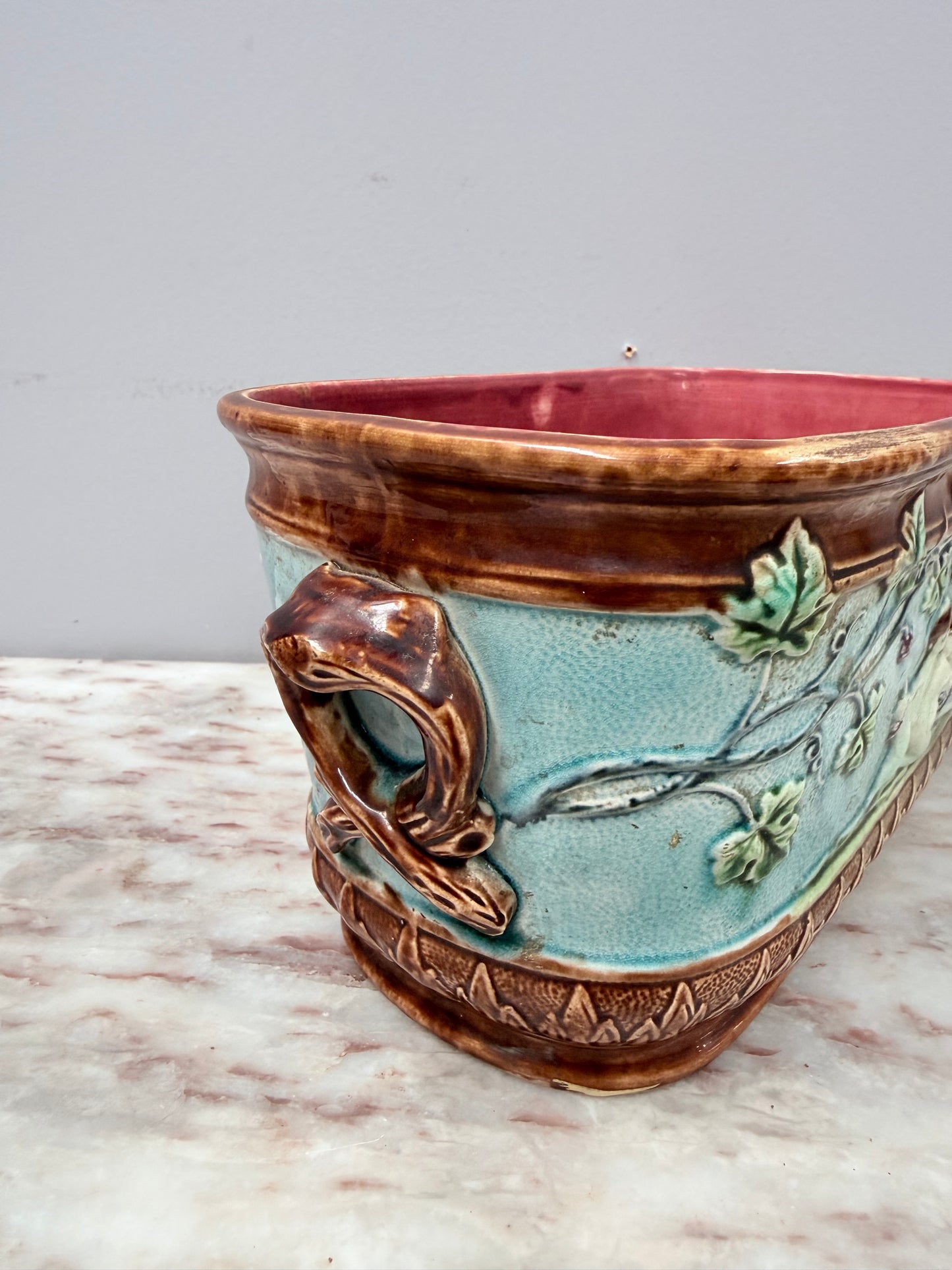 Antique French Majolica Oval Cachepot (Planter)