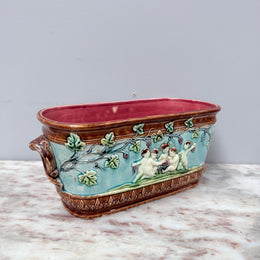 Antique French Majolica Oval Cachepot (Planter)