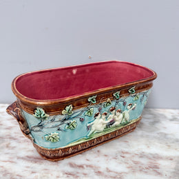 Antique French Majolica Oval Cachepot (Planter)