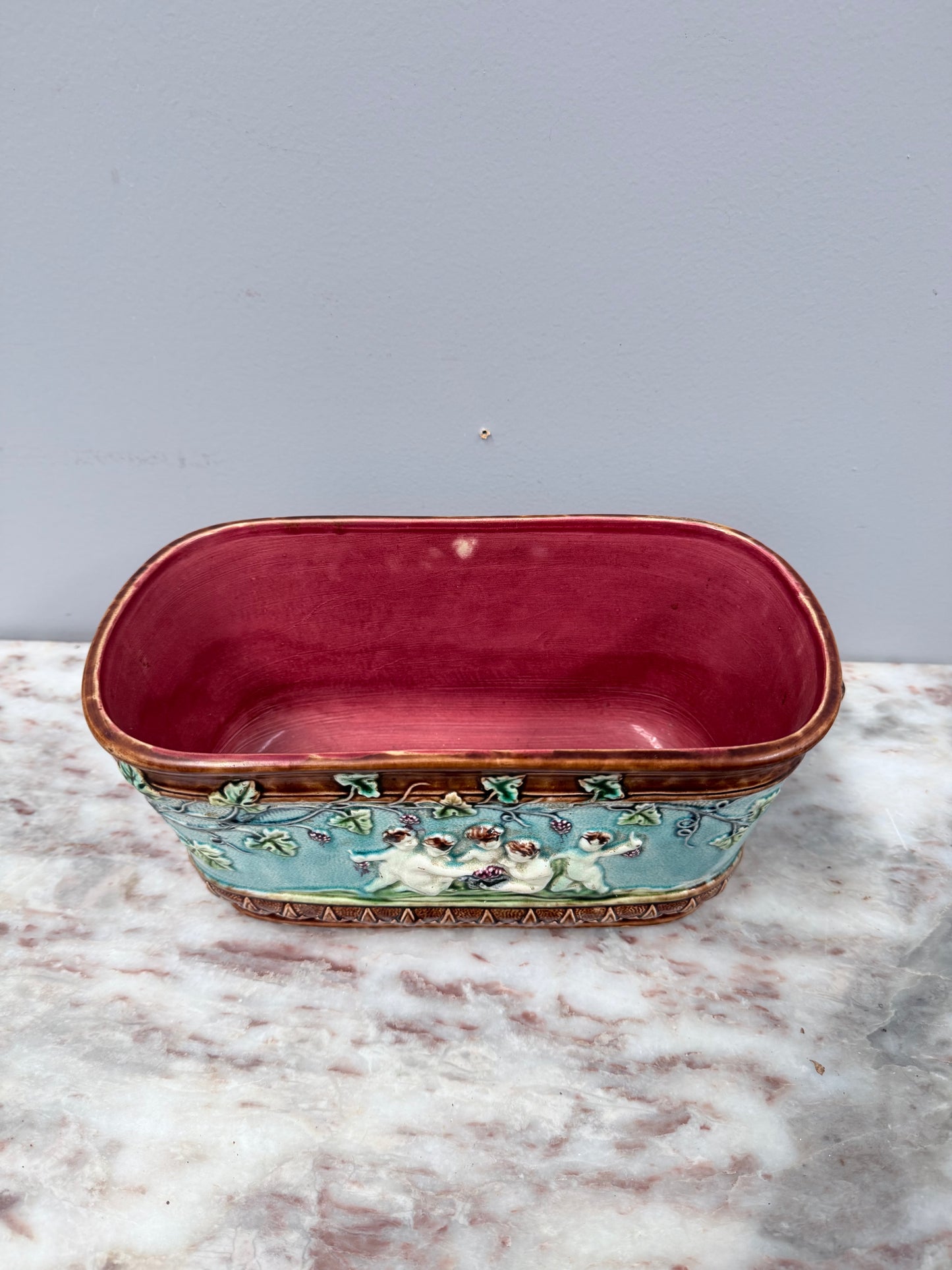 Antique French Majolica Oval Cachepot (Planter)