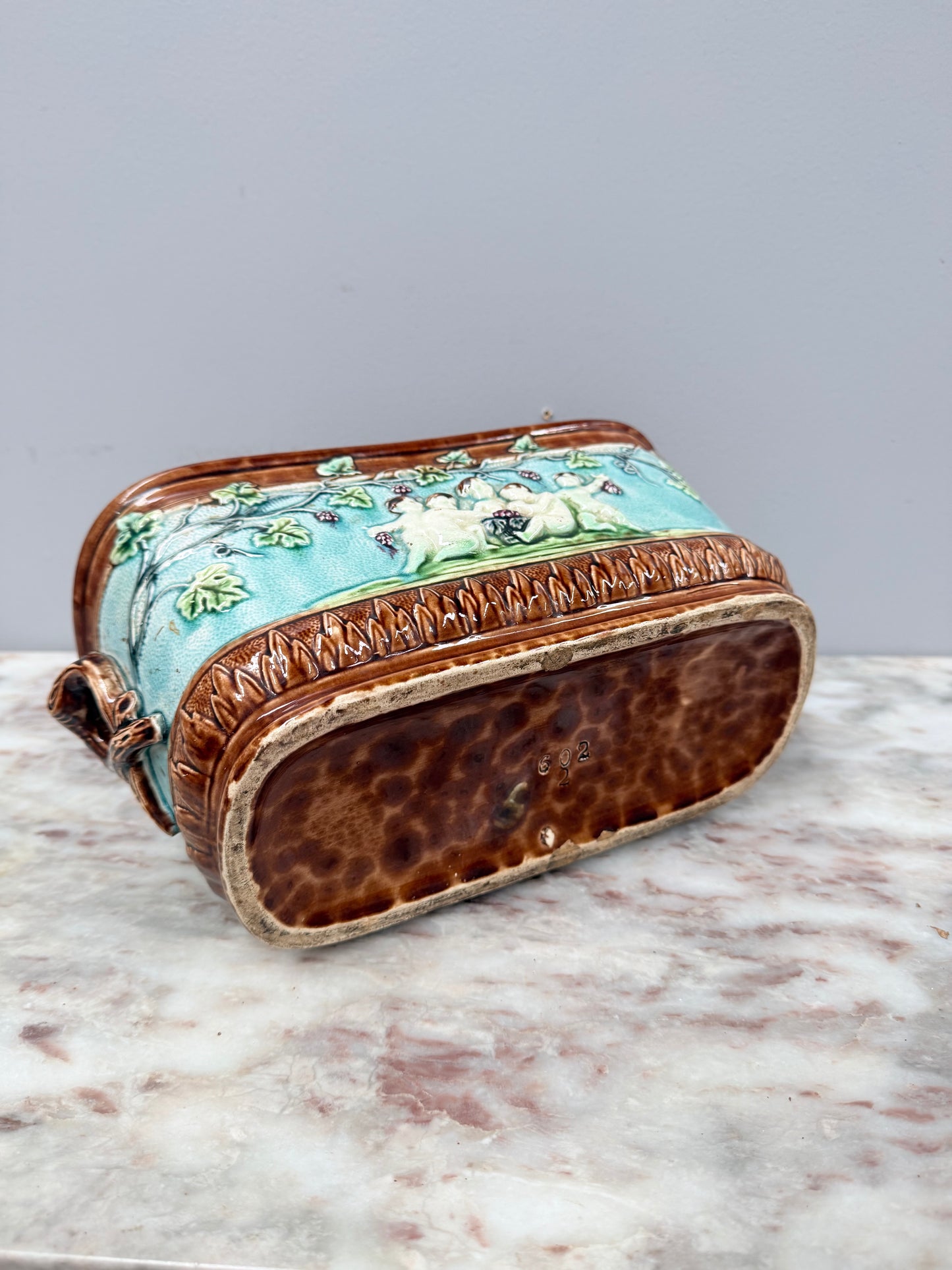 Antique French Majolica Oval Cachepot (Planter)