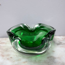 Vintage 1960's Murano Green & Clear Glass Bowl